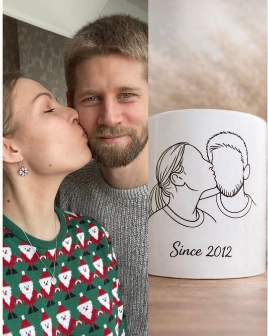 Mug Personnalisé Line Art Photo avec Texte