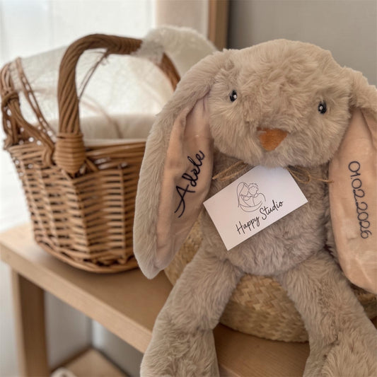 Doudou lapin personnalisé prénom – souvenir de naissance unique