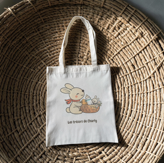 Tote Bag Enfant Personnalisé Lapin – Sac Enfant avec Prénom Personnalisable