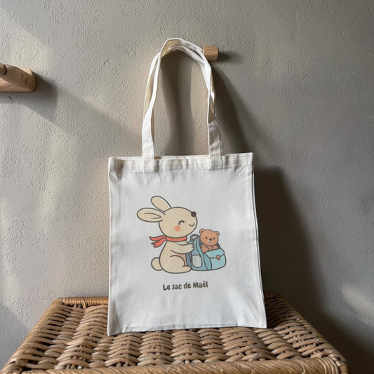 Tote Bag Enfant Personnalisé Lapin – Sac Enfant avec Prénom Personnalisable
