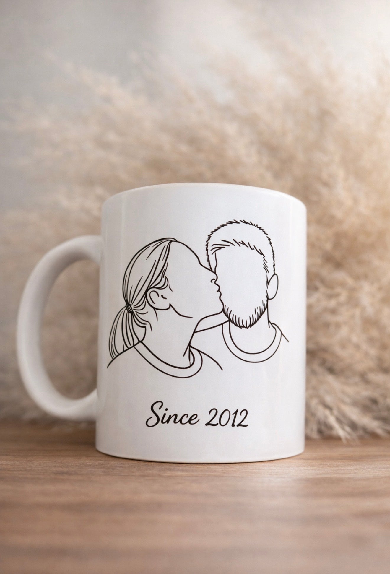 Mug Personnalisé Line Art Photo avec Texte