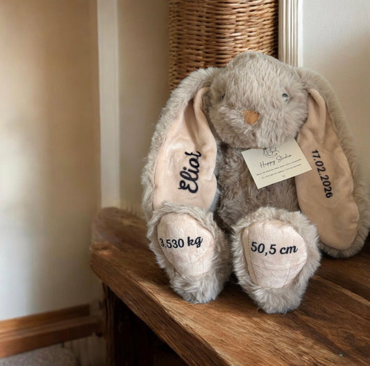 Doudou lapin personnalisé prénom – souvenir de naissance unique
