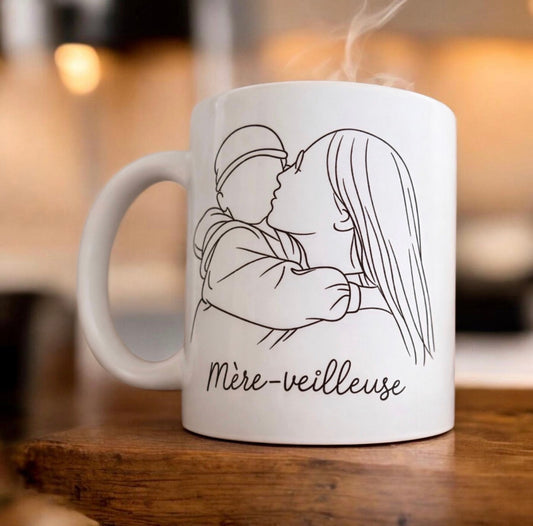 Mug Personnalisé Line Art Photo avec Texte