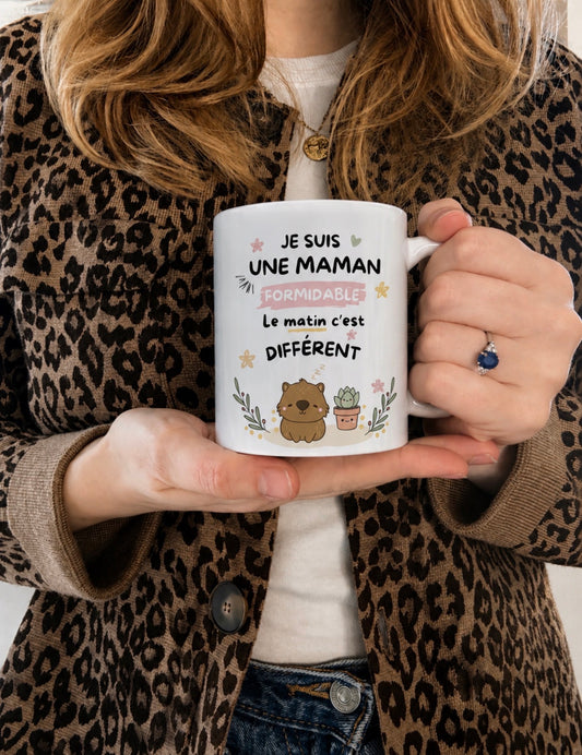Mug  - Maman Formidable (mais le matin… c'est différent) 🌸