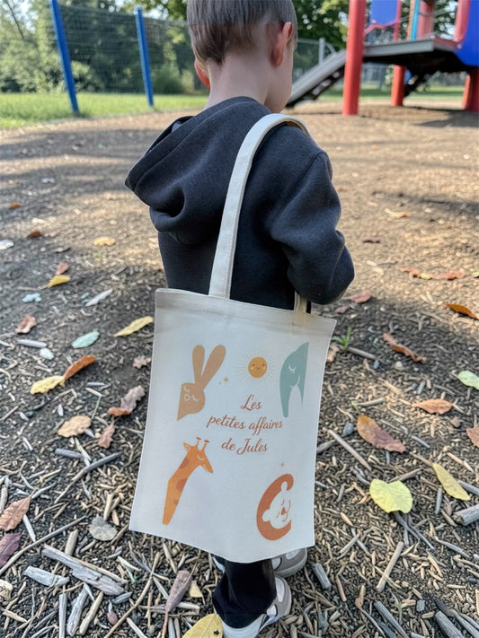 Tote bag enfant personnalisé animaux avec prénom