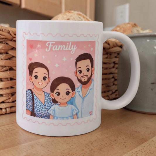 Mug Personnalisé Famille Kawaii – Illustration Photo