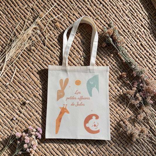 Tote bag enfant personnalisé animaux avec prénom